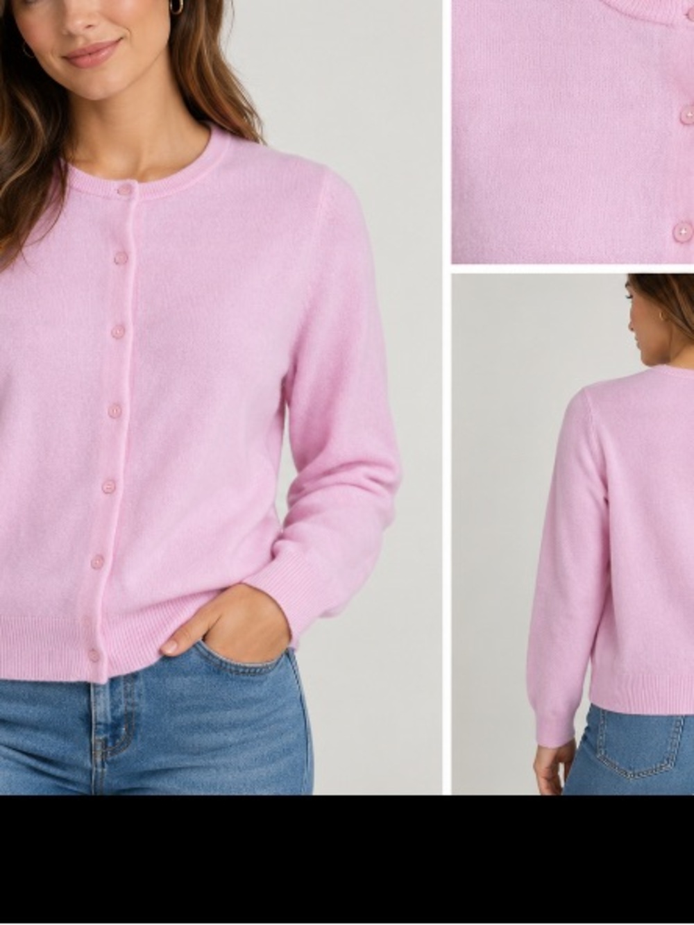 Anthropologie 100Cashmere , Light Pink Crewneck Button Cardigan